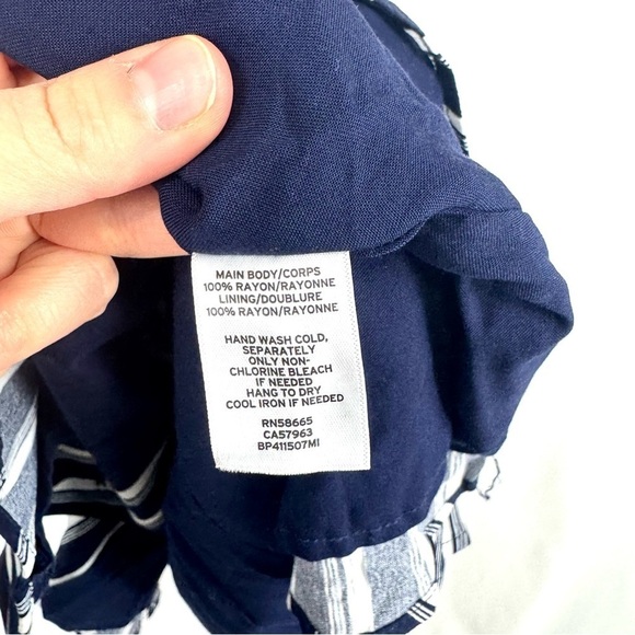 Bp Nordstrom Women’s XXS Button Front Prairie Mini Dress Navy Stripped Nautical - Picture 6 of 14